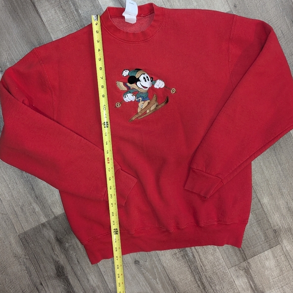 Disney VINTAGE MICKEY MOUSE SKI Y2K UGLY SWEATER CHRISTMAS Red Crewneck Sweater - Picture 2 of 8